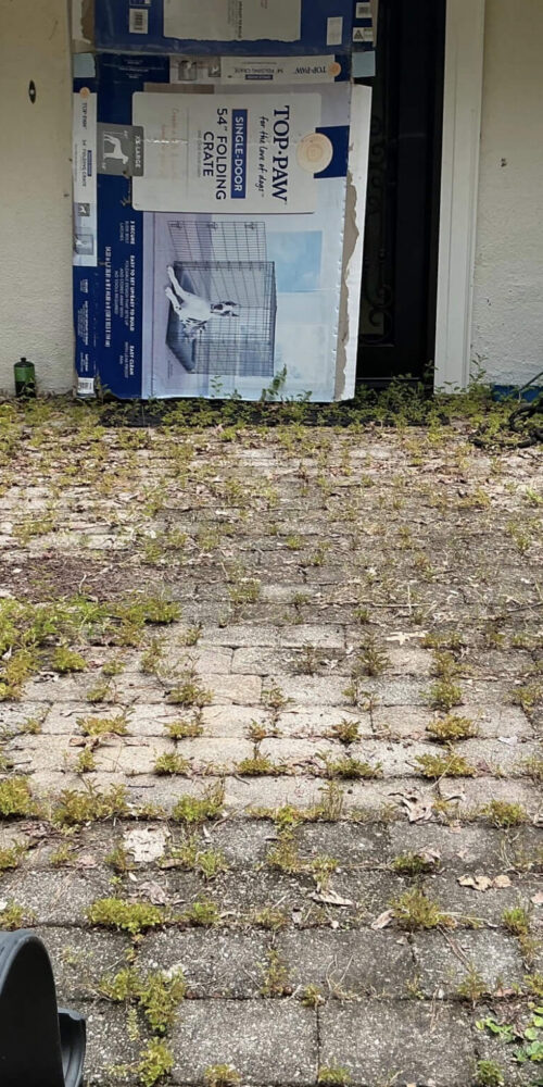 Before picture of a paver porch in Sandy Springs GA before Perfect Paver Co restored it