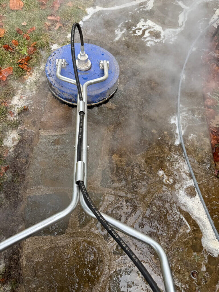 Steam cleaning natural flagstone walkways in Amberley Village Ohio