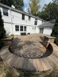 Before picture of a paver patio in Amberley Village of Cincinnati Ohio before Perfect Paver Co restored it